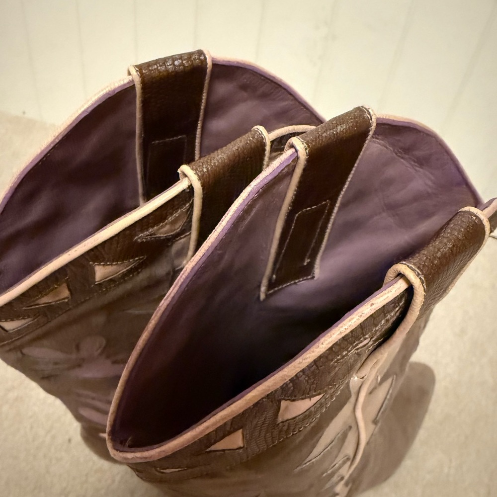 Beverly Feldman brown suede and leather inlaid heeled western cowboy boots sz 8 - Picture 7 of 7